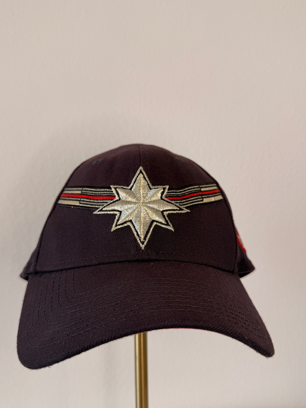 New Era Navy Cap with Gold Star and Red Accent Stripes